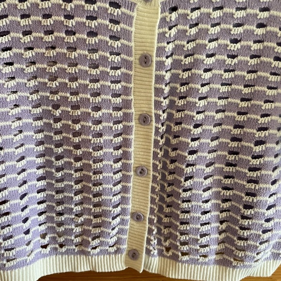 BCBGeneration purple and white button up knit crop short sleeve sweater XS - Picture 5 of 7
